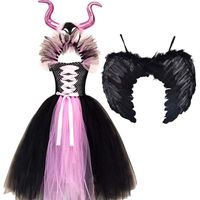 Déguisement Fille Halloween Tutu Robe avec Bandeau + Ailes - Sleeping Beauty Costume - Rose et Noir - Polyester