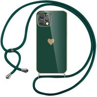 Coque Chaîne de Portable Pour iPhone 12 Pro (6,1") Vert nuit Antichoc Souple Galvanisé Or Luxe TPU Motif coeur