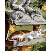 YEESAM ART Peinture par numéros Kits Sans Cadre 16 x 20" - Écureuils et chats - Peinture au numéro DIY La main peinture
