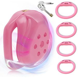 Cage De Chasteté Résine Rose HTV5 Pour Homme - Hypoallergénique, 5 Modèles & 4 Anneaux Au Choix