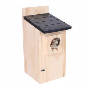 Nichoir Bois Pour Oiseaux Mésanges Moineaux Trou 35mm – Porte Relevable FSC Relaxdays Naturel Extérieur