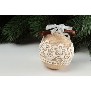 Jouet Noël Fait Main Boule à Suspendre Beige Blanc Originale