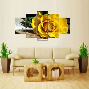 5 pieces Belle décoration image art mur de toile rose jaune