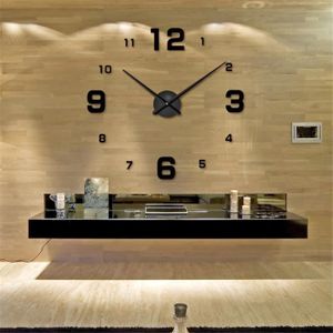 HORLOGE - PENDULE Grande horloge murale 3D -  Moderne et Design - Noir