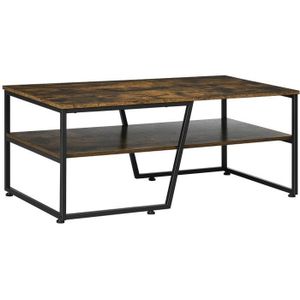 TABLE BASSE Table basse rectangulaire - HOMCOM - Style industriel - Étagère de rangement - Aspect vieux bois - 106x55x45cm