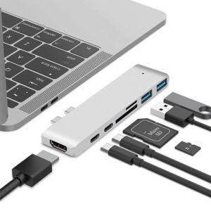 Hub USB C Adaptateur MacBook Air/Pro M1 7 en 2 Adaptateur USB C Mac Dock  USB C,HDMI 4K,Thunderbolt 3 PD 100W&USB C,2 USB 3.0,Lecture de Carte SD/TF