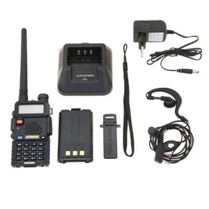 TALKIE-WALKIE WT28381-Baofeng UV-5R Talkie-walkie FM radio VHF-UHF avec double bande, affichage, veille et horloge intégrée (Casque ajouté, Noir