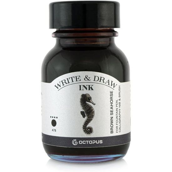 Octopus Write and Draw Ink 347 Black Elephant Encre imperméable pour l' écriture et le dessin - Encre de calligraphie résistante à la lumière - Pour stylo plume - Noir - 50 ml