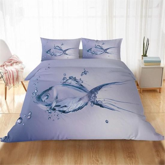 Housse De Couette 140X200 Poisson 3D Parure De Lit En Polyester Avec