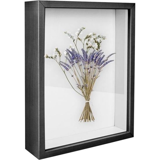 Cadre Photo Profond 25x25 Cm - Profondeur 3 Cm - Avec Plaque Acrylique - Pour Objets 3D, Souvenirs - Noir