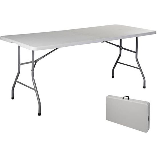 COSTWAY Table de Camping Portable Table de Jardin Pliable 182 x 75 x 74,5CM Blanche Imperméable en Plastique Charge Max: 150KG