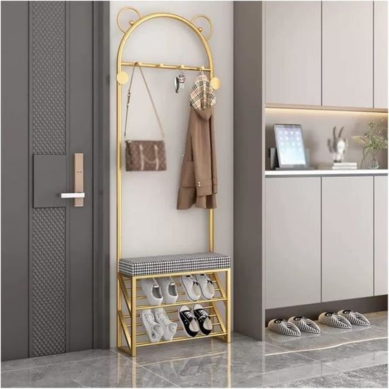 Innotic Porte-Manteau 3-en-1 pour Entrée, Meuble avec 3 Étagères à Chaussures et 16 Crochets, 182cm sur Pieds en Acier, Vestiaire pour Couloir, Noir en destockage et reconditionné chez