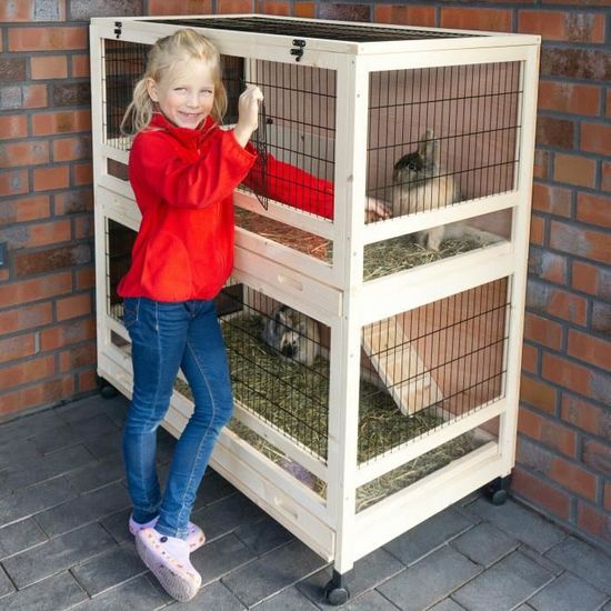 Cage Clapier Enclos lapin Extérieur en Bois Haute Qualité pour lapins 115 x 60 x 118 cm Modèle 046 Câlin