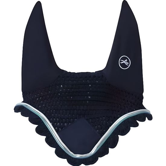 Bonnet Anti-mouches Pour Cheval Avec Oreilles - Bleu Marine Liseré Bleu Clair - Crocheté