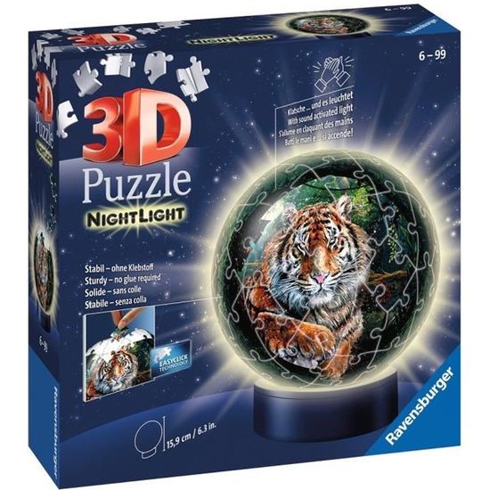 Puzzle 3D Ball illuminé - Grands félins - Ravensburger - 72 pièces