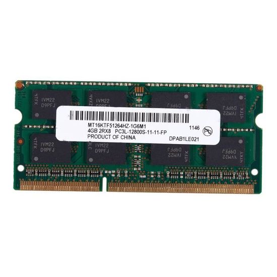 Barrette De RAM DDR3L 4 Go 1600 MHz PC3-12800 Pour Ordinateur Portable (Crucial, 1,35V, SODIMM)