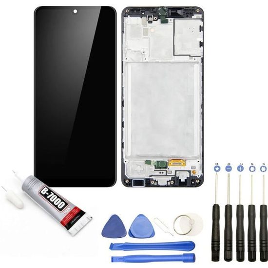 Vitre tactile + Ecran LCD sur châssis compatible avec Samsung Galaxy A31 SM-A315F GH82-22905A 6.4" Noir + Kit outils + Colle B7000