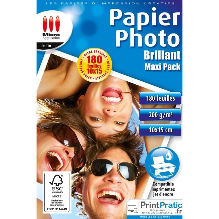 Papier Photo brillant 10x15 - Maxi pack - 200 g/m² - 180 Feuilles