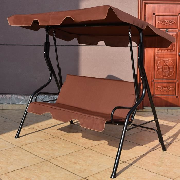Balancelle de Jardin 3 Places en Polyester et Acier Balançoire Swing de Jardin Balancelle Extérieur Café