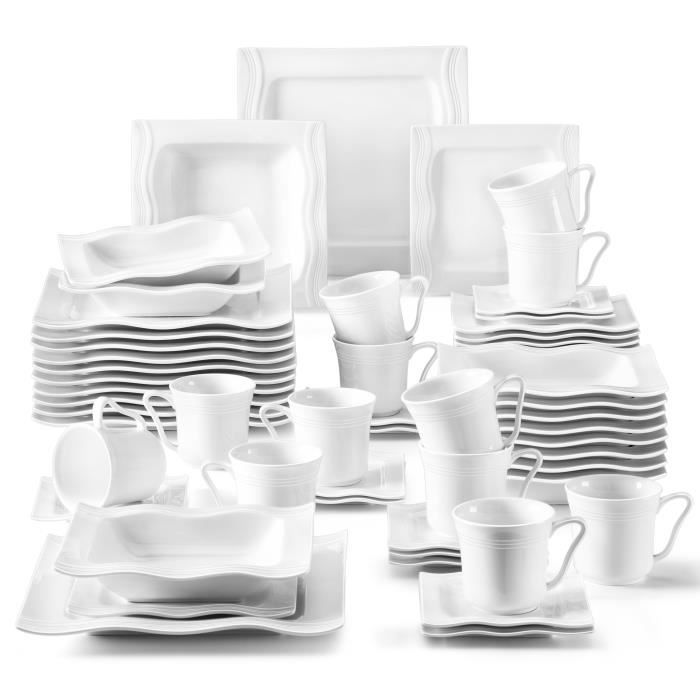 Malacasa MARIO 60pcs Service de Table Service à Café Porcelaine 12pcs pour Tasse Soucoupe Assiette à Dessert Creuse Plate