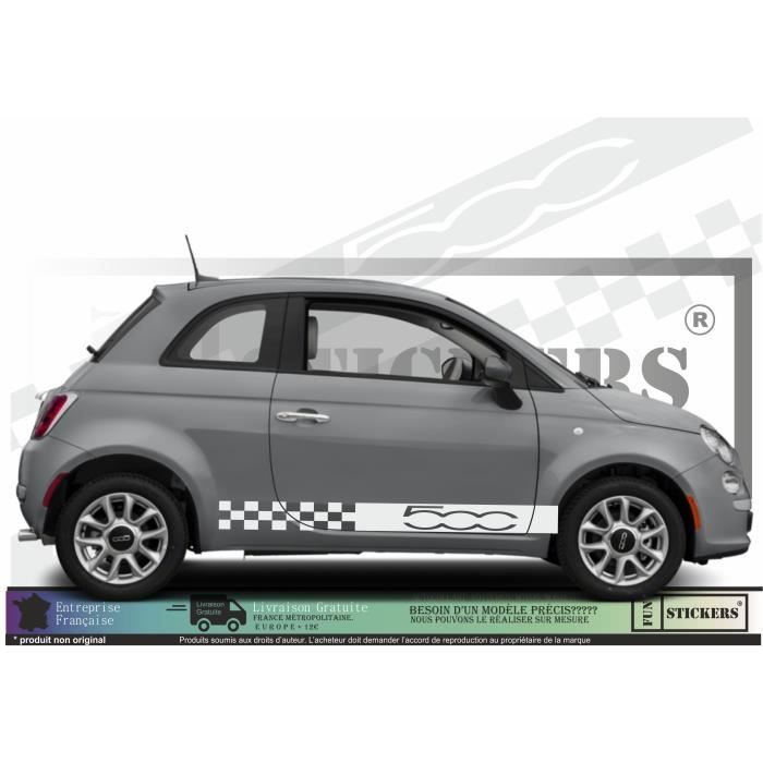 Fiat 500 - BLANC - Bandes damiers Bas de caisses - Tuning Sticker Autocollant Graphic Decals