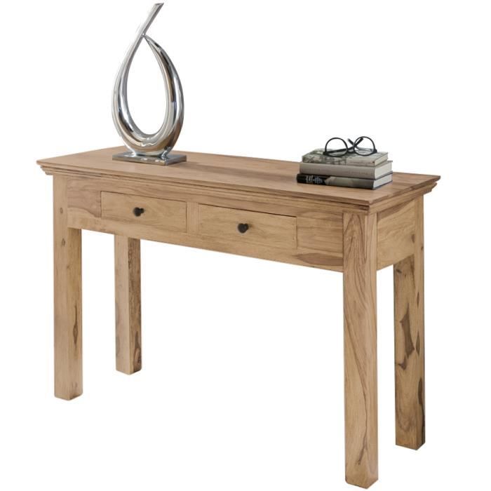 FineBuy acacia console solides 110 cm avec 2 tiroirs - bois massif