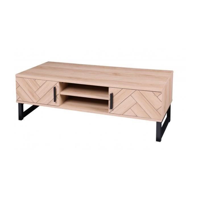 Meuble de Télévision Métal Noir et Bois Chevrons - 120x39.5x40cm 0,000000