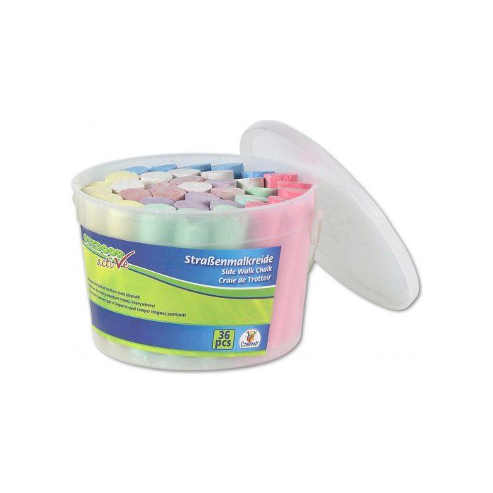 Pot / Seau De 36 Craies De Trottoir Couleurs Assorties - Craies Geantes Multicolores Cour De Recreation - Enfant