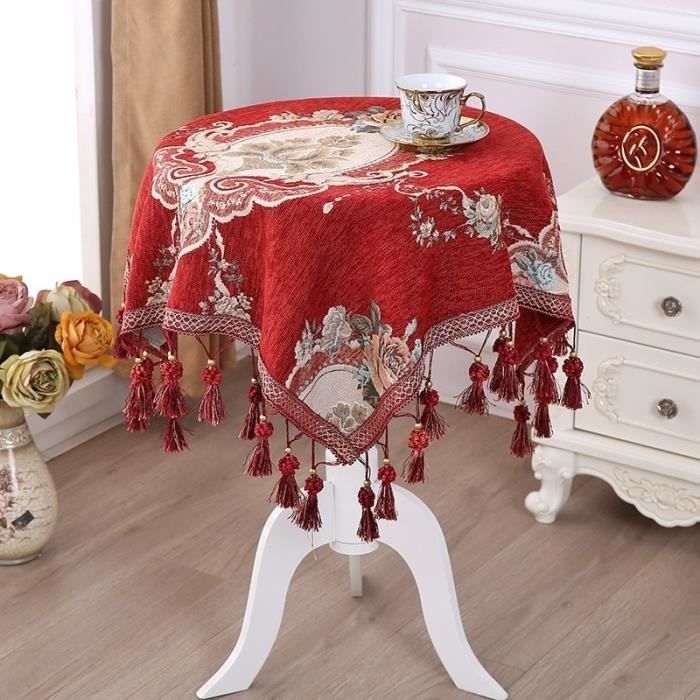 Bleu marine 90x90cm -Nappe européenne en dentelle brodée à franges, décoration exquise pour balcon, petite Table ronde, cuisine, Res