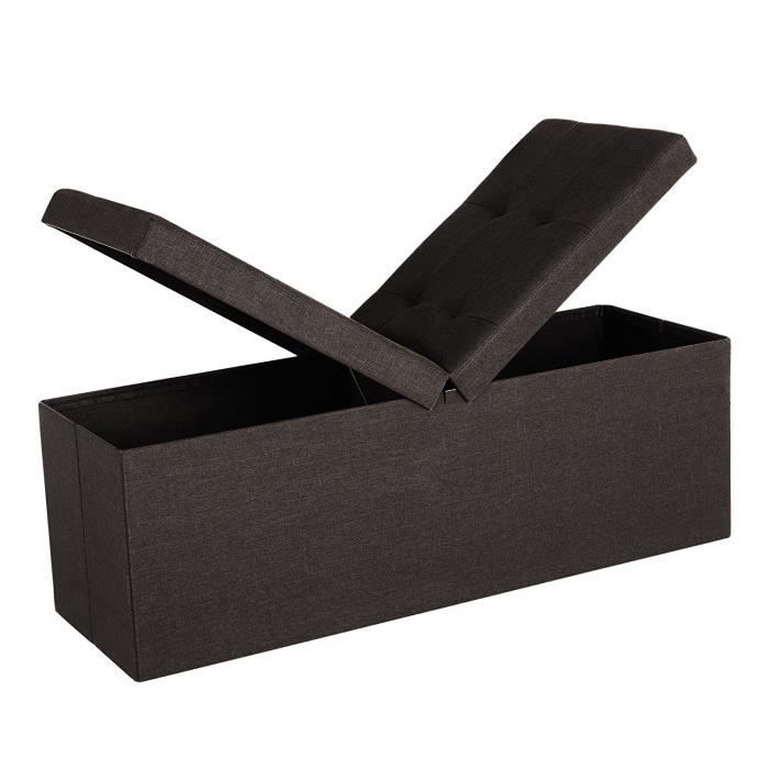 120 L grand Pouf Coffre de Rangement Sofa Repose-pied Pliable pour 3 personnes tissu en lin brun 525