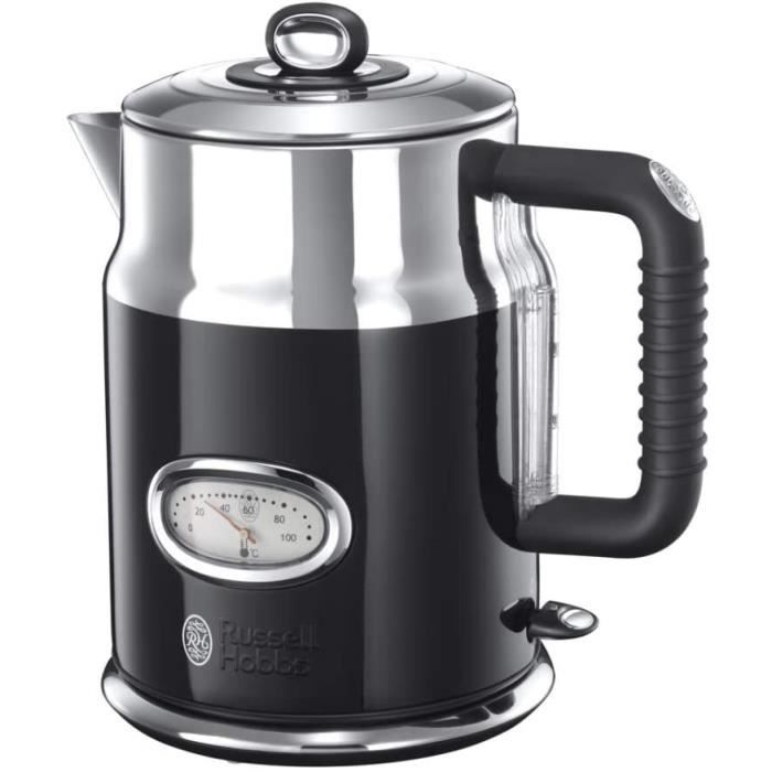 Russell Hobbs Bouilloire 1,7L, Ebullition Rapide, Couvercle Amovible, Design Vintage - Noir 21671-70 Retro