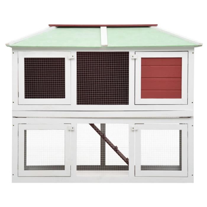 Jardin - Cage double pour animaux Décor - Clapier Lapin Enclos Rouge Bois Style ancien - 92911
