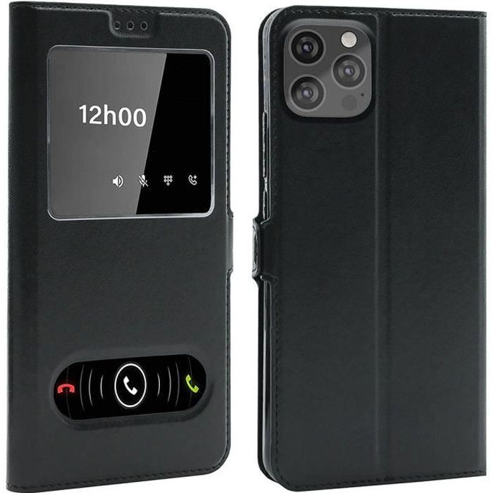 Coque pour iphone 14 Pro Max, Double Fenêtre - Noir