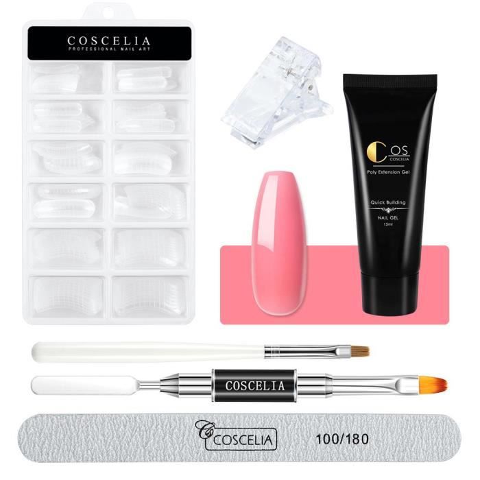 Lot de Poly UV Gel Extension Faux Ongle Moule Construction GelManucure Quick Building Brosse Limes Nail Art Set Coscelia