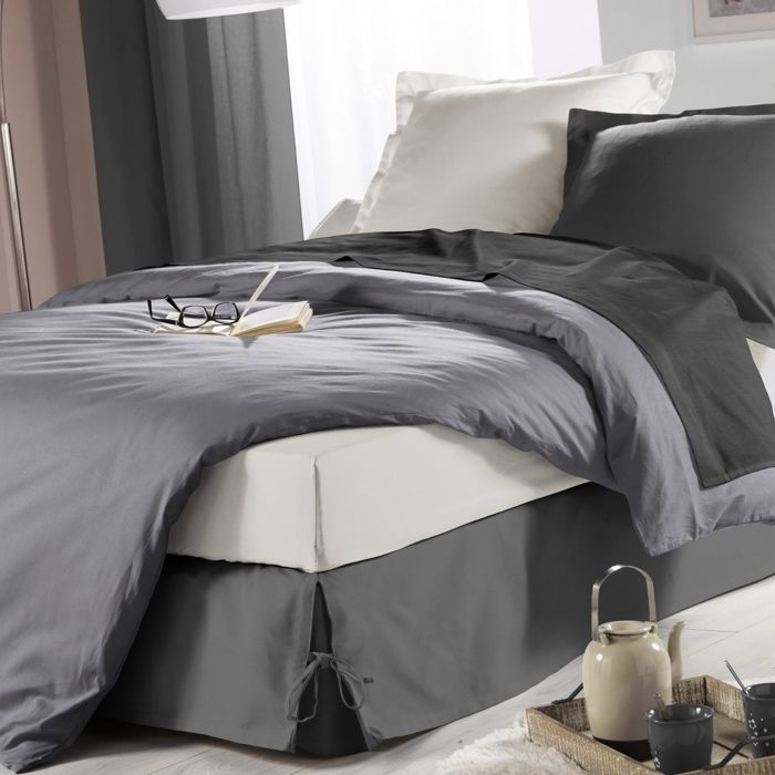Cache sommier nouettes 160 x 200 cm panama polycoton sommina Anthracite