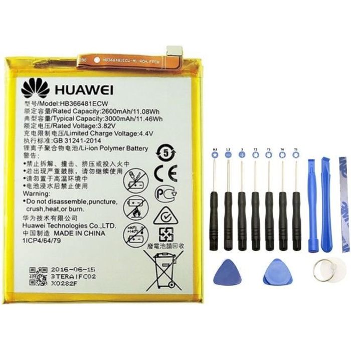 Batterie HB366481ECW Huawei + Outils P8 Lite 2017 P10 Lite P9 Lite 2017 P20 Lite Y6 Prime Y7 2018 P Smart Honor 8 Lite 9 Lite 7C 9i