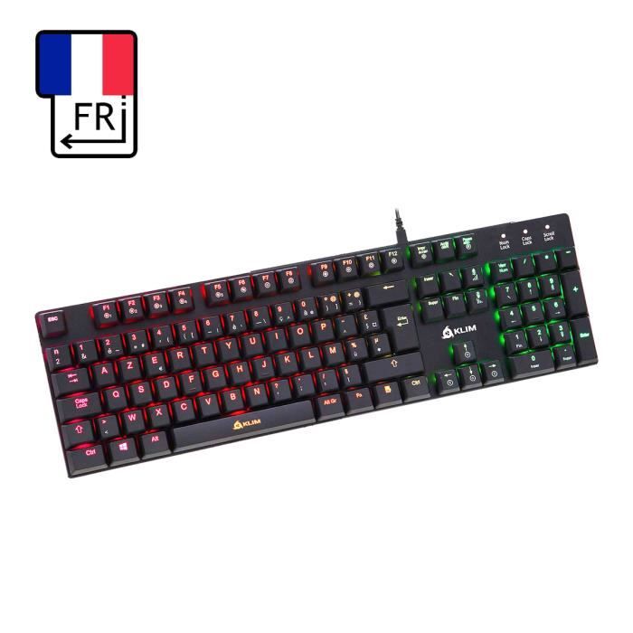 KLIM Dash – NOUVEAU – Clavier Mécanique AZERTY avec Switchs Red Low Profile pour les Professionnels et Gamers – Garanti 10 Ans – Rét