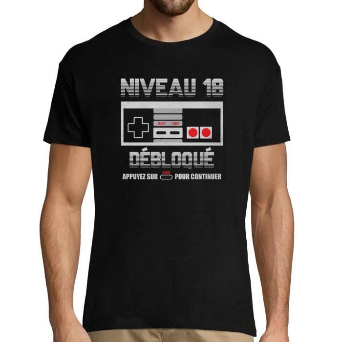 T-shirt Homme Anniversaire 18 ans | Niveau Débloqué - référence âge | Collection jeu vidéo G xxxl