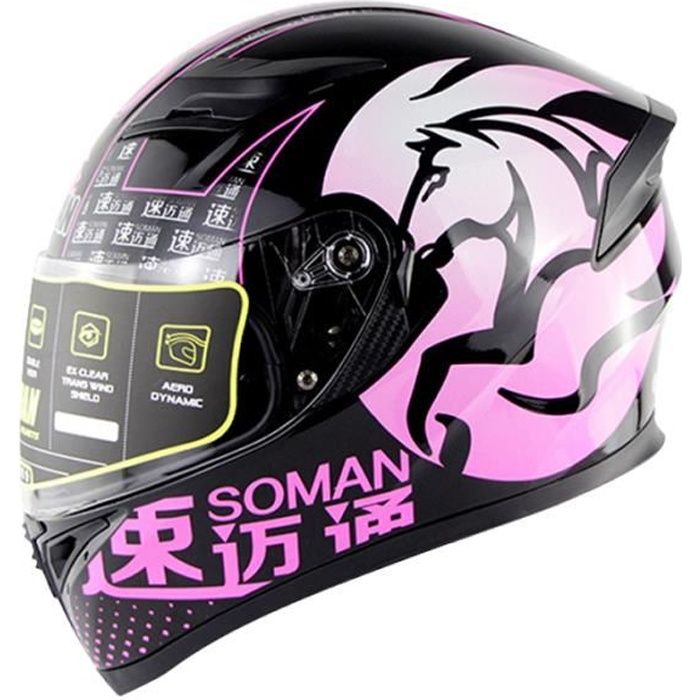 Casque de moto intégral homme casque scooter femme adulte double visière , cheval rose