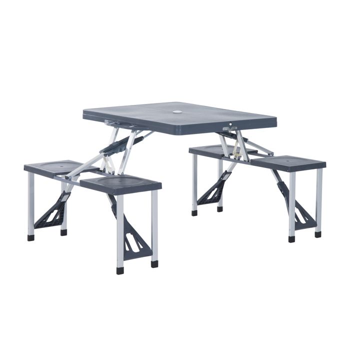 Table de camping pique nique pliante portable 4 personnes aluminium plastique gris foncé 136x84x66cm Gris