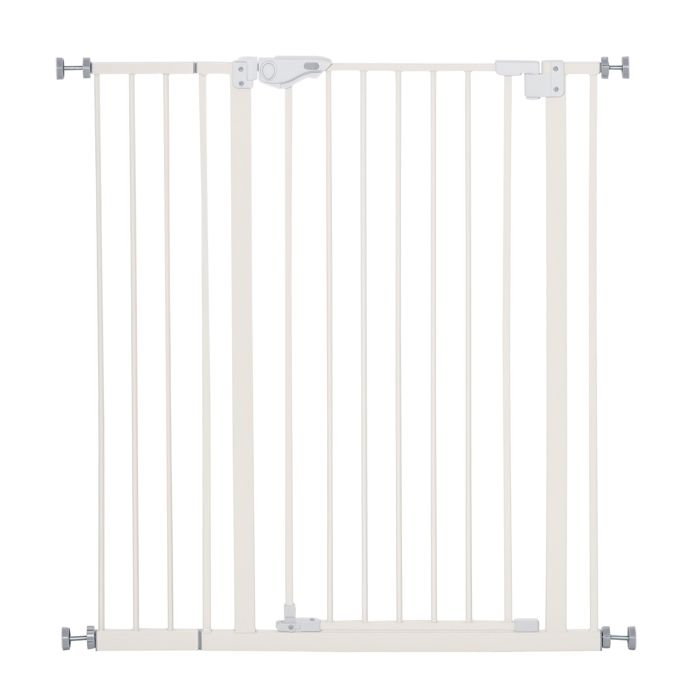 Barrière de sécurité longueur réglable dim. 74-84 cm ou 92-102 cm sans perçage métal plastique blanc