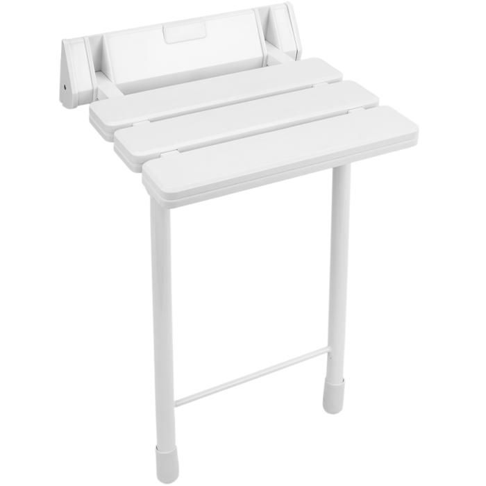 Siège de douche rabattable. Chaise pliant avec pieds en plastique et aluminium gris