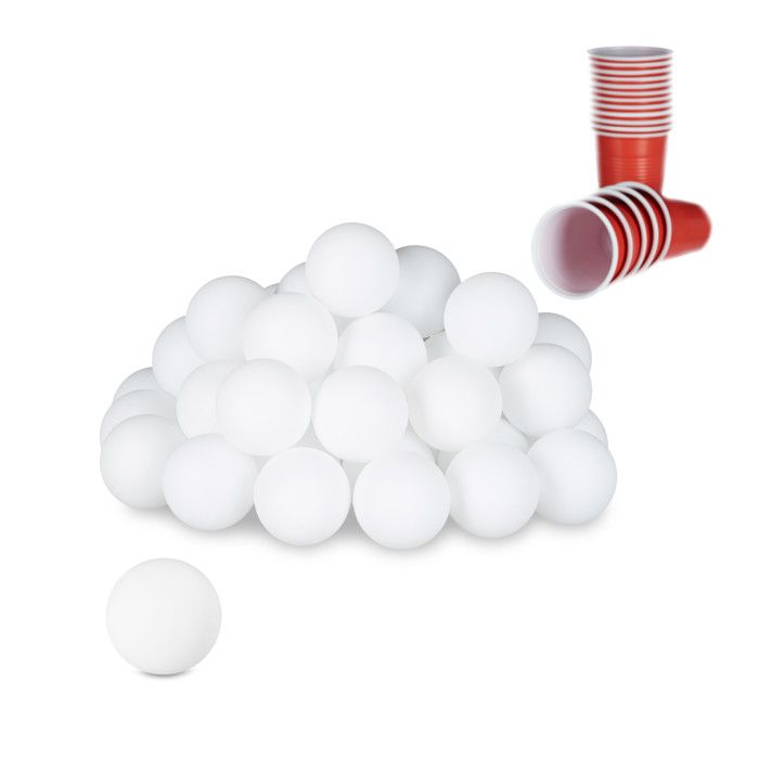 Relaxdays 48 Balles Bière-Pong Balles Ping-Pong Tennis de Table Loto Jeu à Boire Sans Inscription 38mm Plastique Blanc