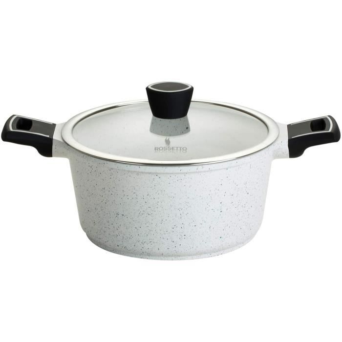 ROSSETTO Faitout de 24cm, Fonte Alu, Revêtement Anti-Adhérent, Couvercle Verre-INOX,Tous Feux Dont Induction (Milky Saphire, 24cm)