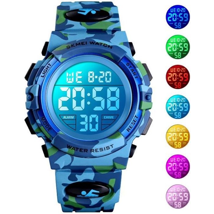 SHARPHY Montre Enfant Garcon de Marque Sport etanche numerique LED watch militaire 2021 bracelet bleu , Cadeau pour enfants