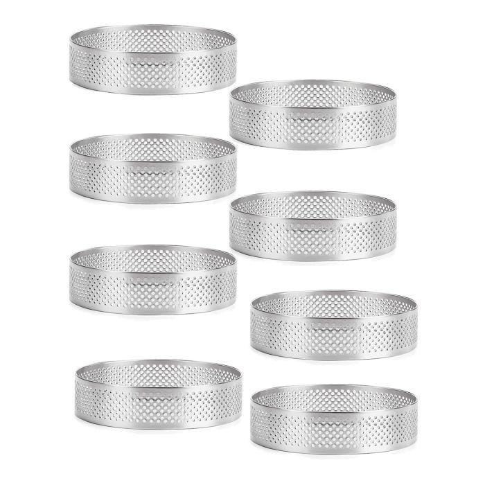 Paquet de 8 Anneaux à Tarte en Acier Inoxydable, Anneau de Mousse à Gâteau Perforé RéSistant à la Chaleur, Moule à Anneau de