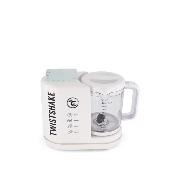 TWISTSHAKE Robot Cuiseur bebe 6 en 1, Mixeur, Vapeur, Chauffe- biberon, Blanc