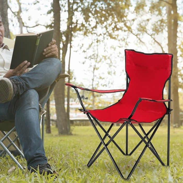 alightup chaise de camping pliante, chaise de pêche, fauteuil de camping, avec porte-boissons et sac extérieur-rouge