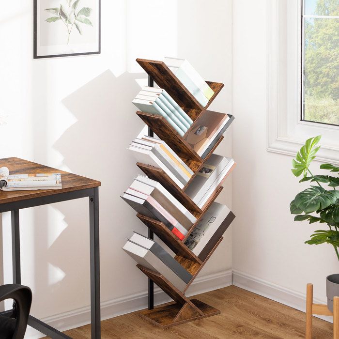 HOOBRO Bibliothèque Étagère à 9 Niveaux Étagère sur Pieds Meuble de Rangement en Forme d’Arbre Bureau Étagère Décorative