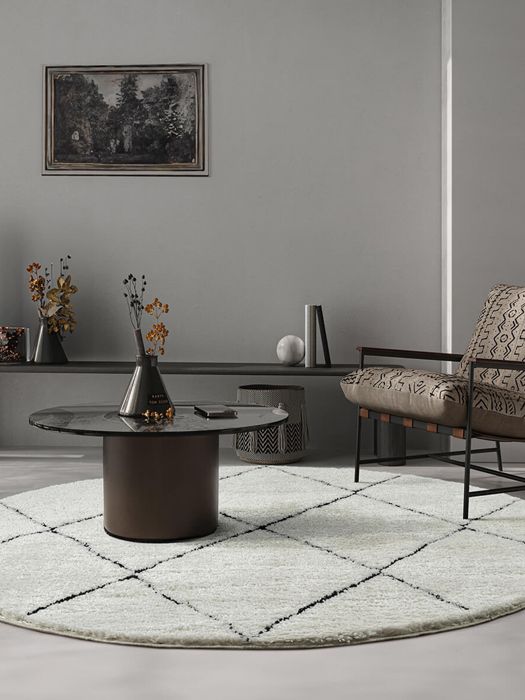 Tapis Shaggy Rond - THE CARPET - Bahar - Noir Blanc - 120cm - Doux et Insonorisé